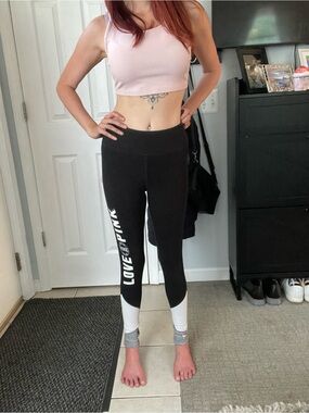 Victoria's Secret PINK Black Yoga Leggings with White Logo